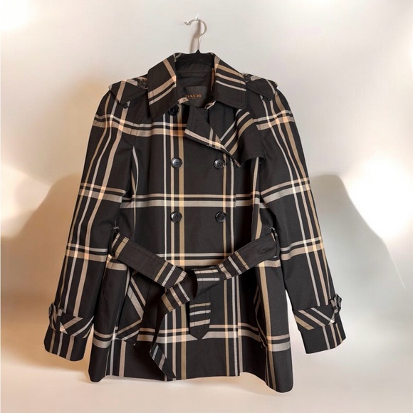 Auth COACH Women’s Plaid Trench Rain Coat Jacket M